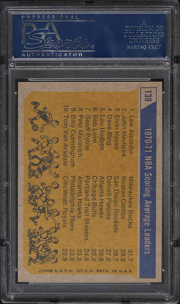 1971 Topps Basketball Lew Alcindor NBA SCORING AVERAGE LDRS #139 PSA 9 MINT - Photo 2