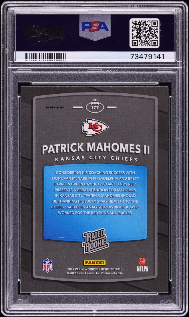 2017 Donruss Optic Holo Patrick Mahomes II ROOKIE #177 PSA 10 GEM MINT