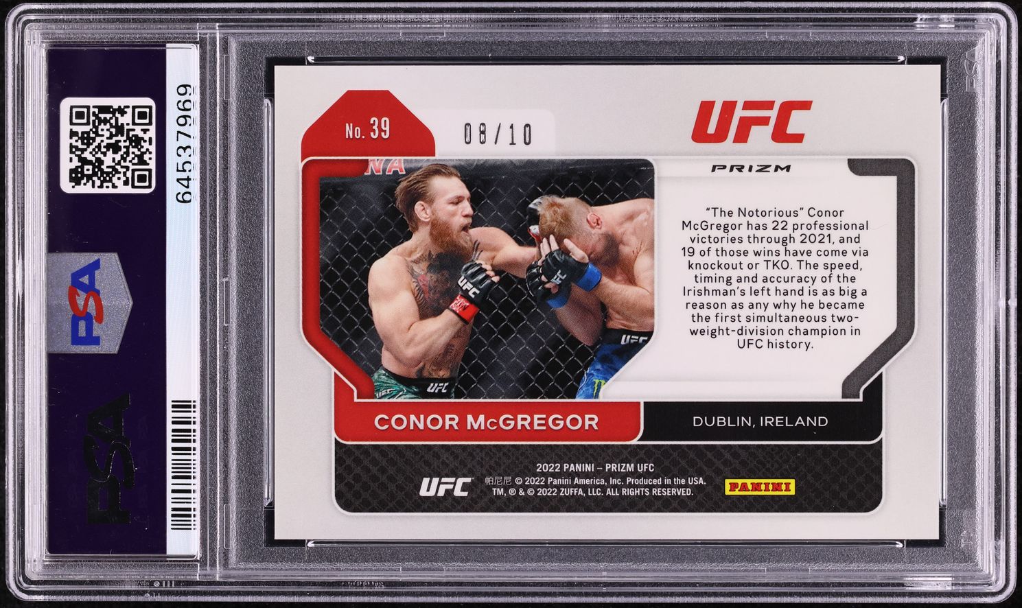 2022 Panini Prizm UFC Gold Conor McGregor /10 #39 PSA 10 GEM MINT