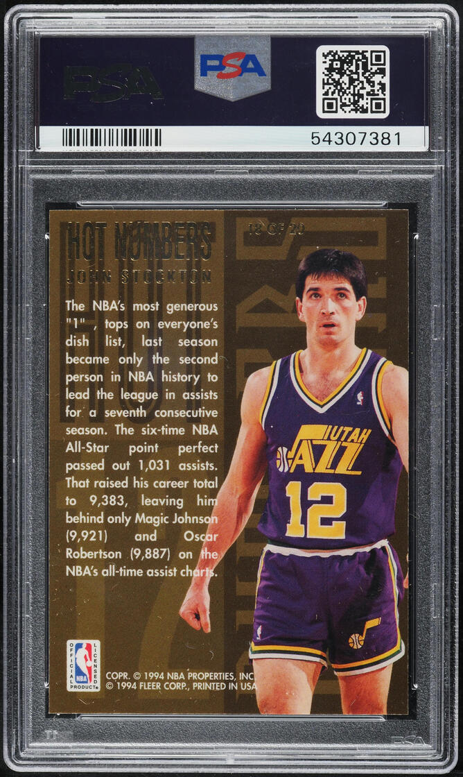1994 Flair Hot Numbers John Stockton #18 PSA 10 GEM MINT