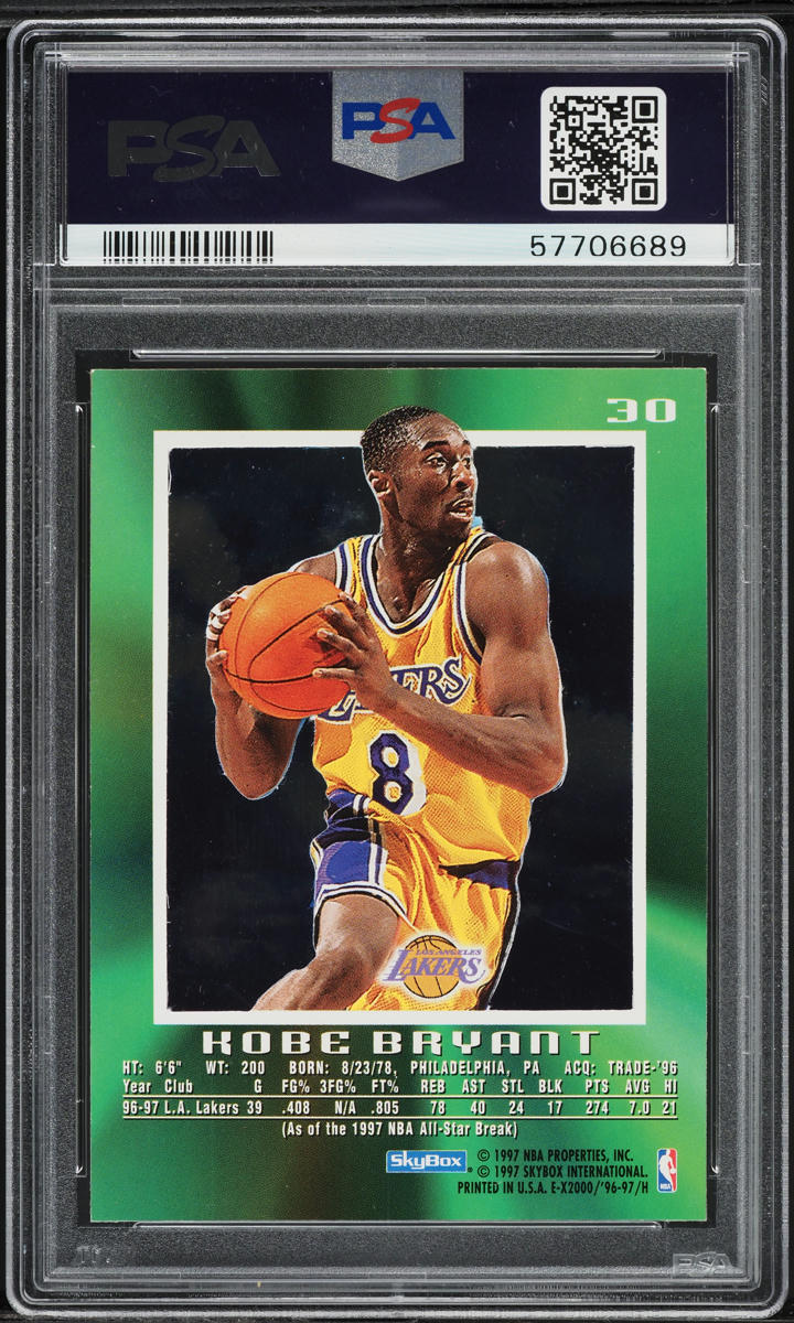 1996 Skybox E-X2000 Kobe Bryant ROOKIE #30 PSA 7 NRMT on Fanatics