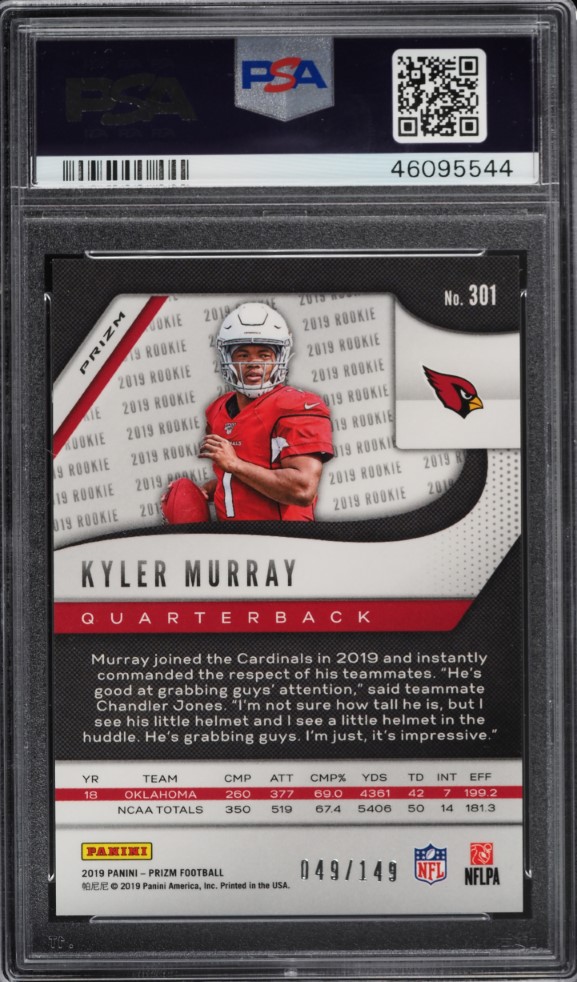 2019 Panini Prizm Red Wave Kyler Murray ROOKIE /149 #301 PSA 10 GEM MINT