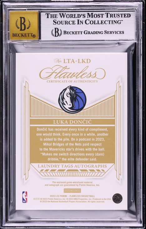 2022 Panini Flawless Laundry Tags Luka Doncic PATCH AUTO 1/1 #LTA-LKD BGS 8.5 NM-MT+