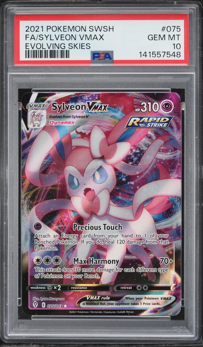 2021 Pokemon Sword & Shield Evolving Skies Full Art Sylveon VMAX #75 PSA 10 GEM MINT