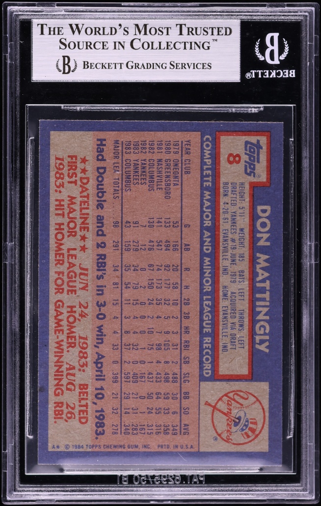 1984 Topps Don Mattingly ROOKIE #8 BGS 8.5 NM-MT+