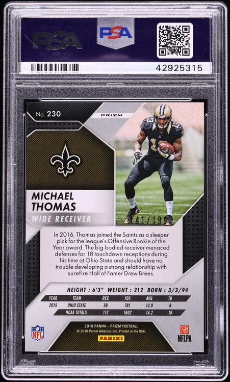 2016 Panini Prizm Light Blue Michael Thomas ROOKIE /199 #230 PSA 10 GEM MINT