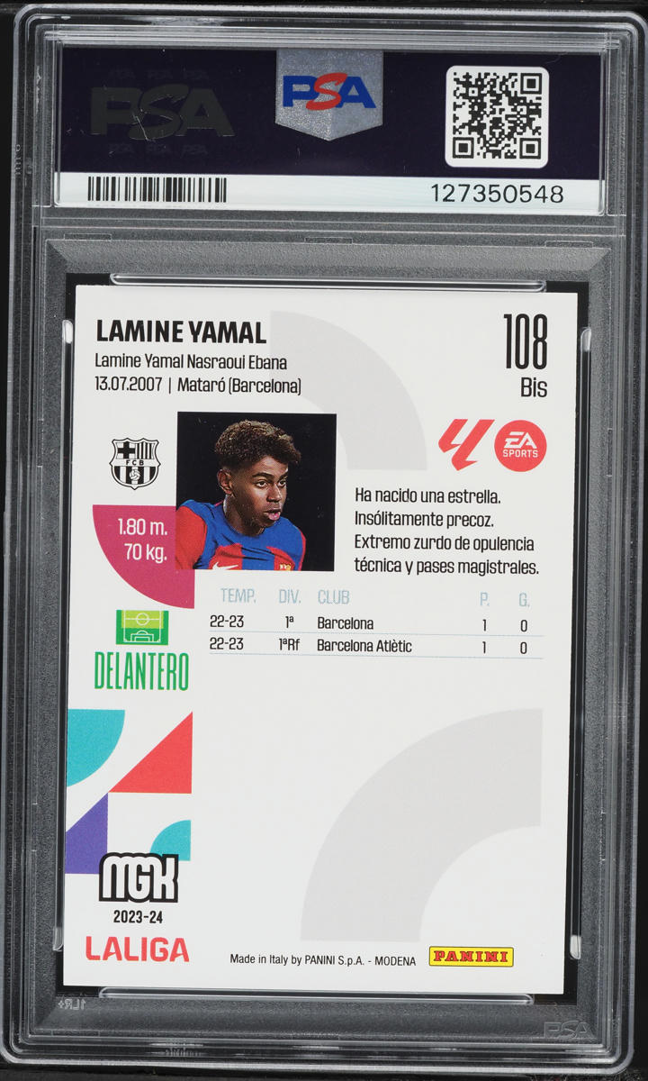 2023 Panini Megacracks La Liga EA Sports Lamine Yamal ROOKIE #108BIS PSA 8 NM-MT