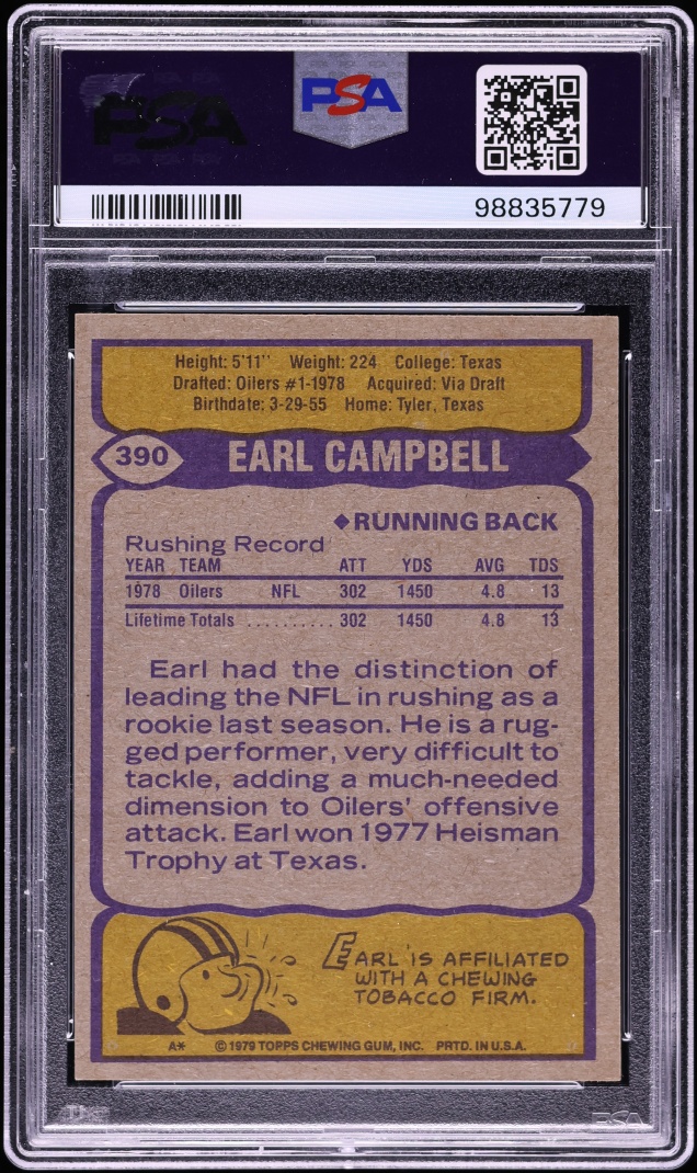 1979 Topps Football Earl Campbell ROOKIE #390 PSA 7 NRMT