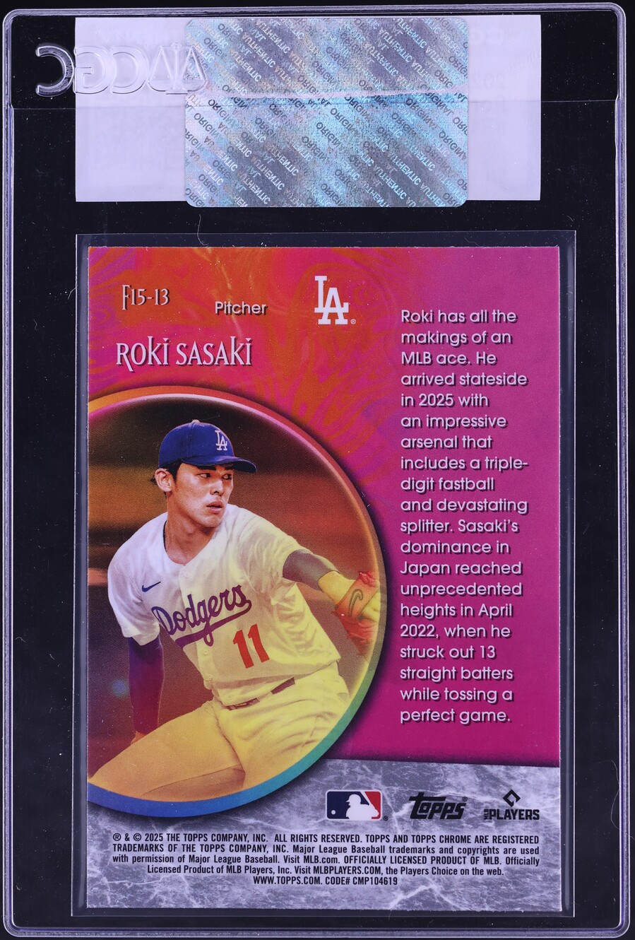 2025 Topps Chrome Fortune 15 Roki Sasaki ROOKIE #F15-13 CGC AUTH