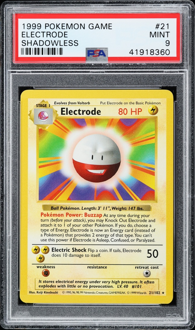 1999 Pokemon Base Set Shadowless Electrode #21 PSA 9 MINT