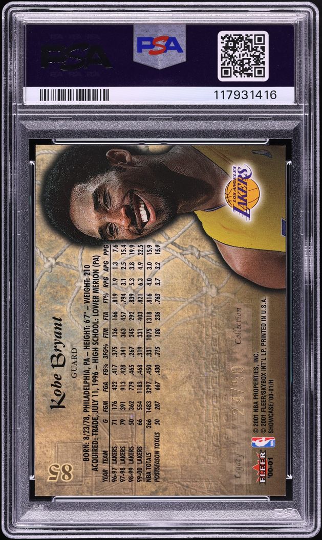 2000 Fleer Showcase Legacy Collection Kobe Bryant 24/50 #85 PSA 8 NM-MT
