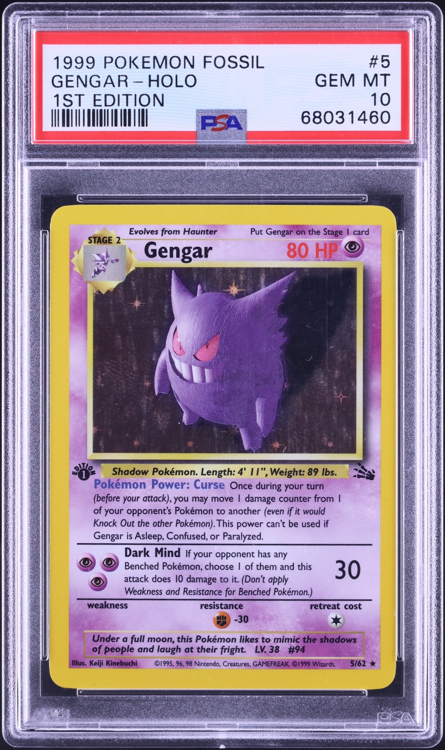 1999 Pokemon Fossil 1st Edition Holo Gengar #5 PSA 10 GEM MINT