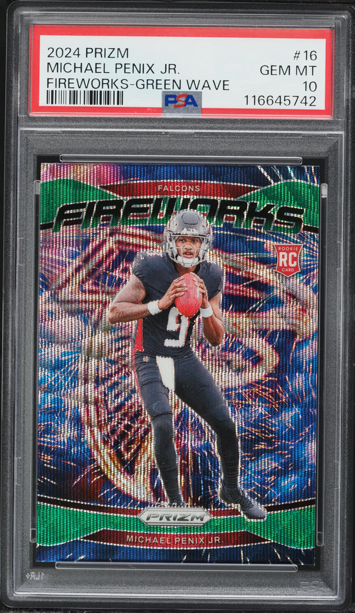 2024 Panini Prizm Fireworks Green Wave Michael Penix Jr ROOKIE #16 PSA 10 GEM MINT