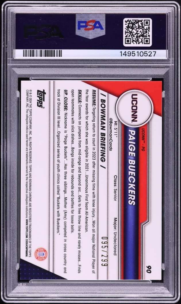 2023 Bowman Chrome University Aqua Wave Paige Bueckers ROOKIE /299 #90 PSA 9 MINT