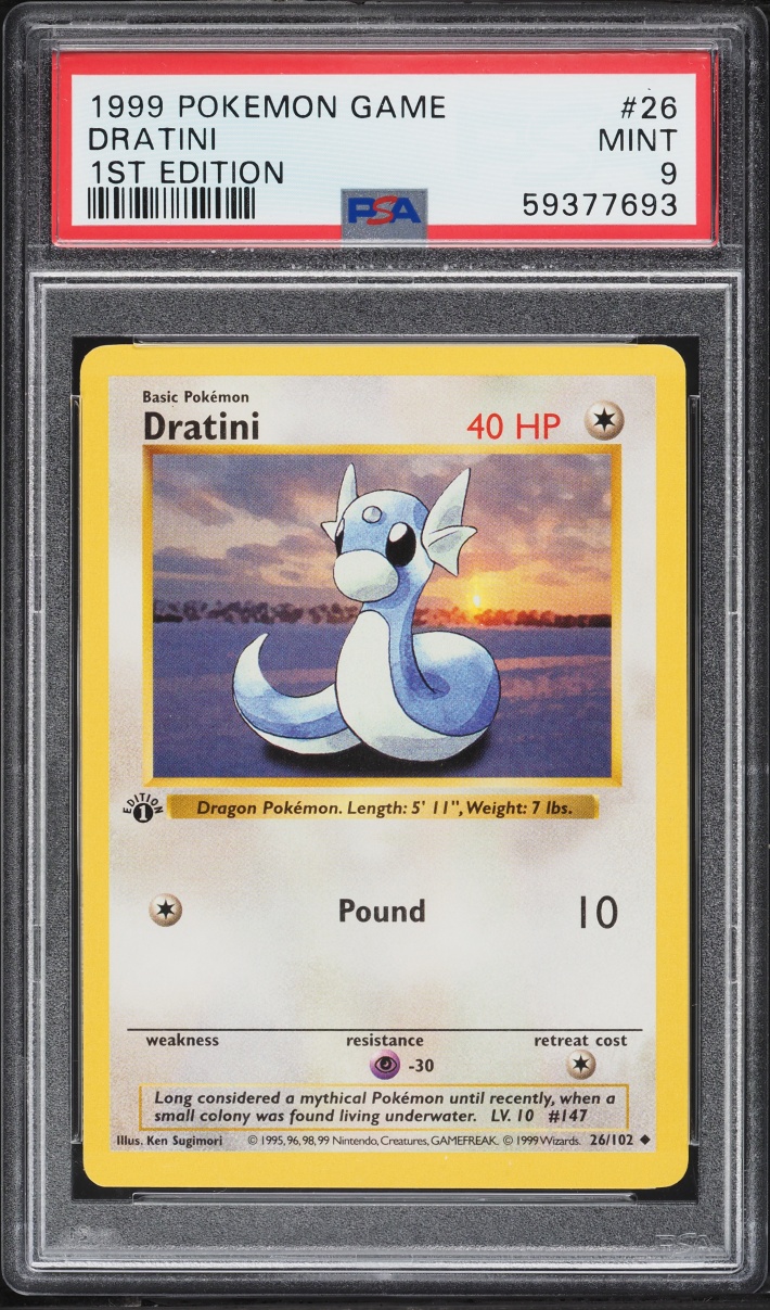 1999 Pokemon Base Set Shadowless 1st Edition Dratini #26 PSA 9 MINT
