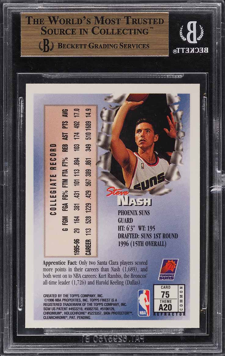 1996 Finest Refractor Steve Nash ROOKIE #75 BGS 9.5 GEM MINT