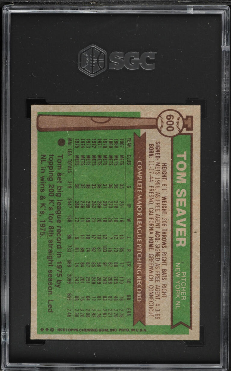 1976 Topps Tom Seaver #600 SGC 7.5 NRMT+
