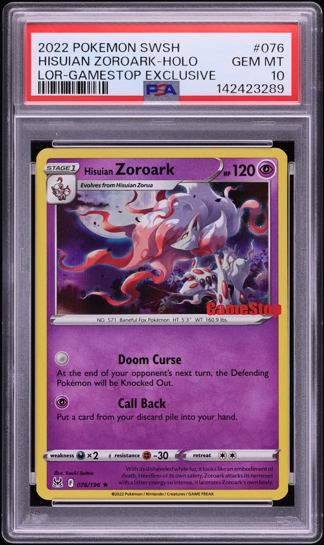 2022 Pokemon SWSH Lost Origin Gamestop Exclusive Holo Hisuian Zoroark #76 PSA 10 GEM MINT