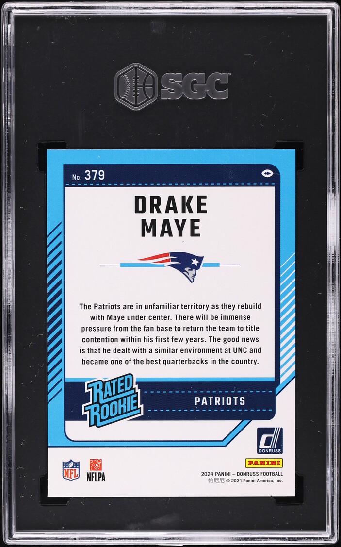 2024 Donruss Blue Press Proof Drake Maye ROOKIE #379 SGC 10 GEM MINT - Photo 2