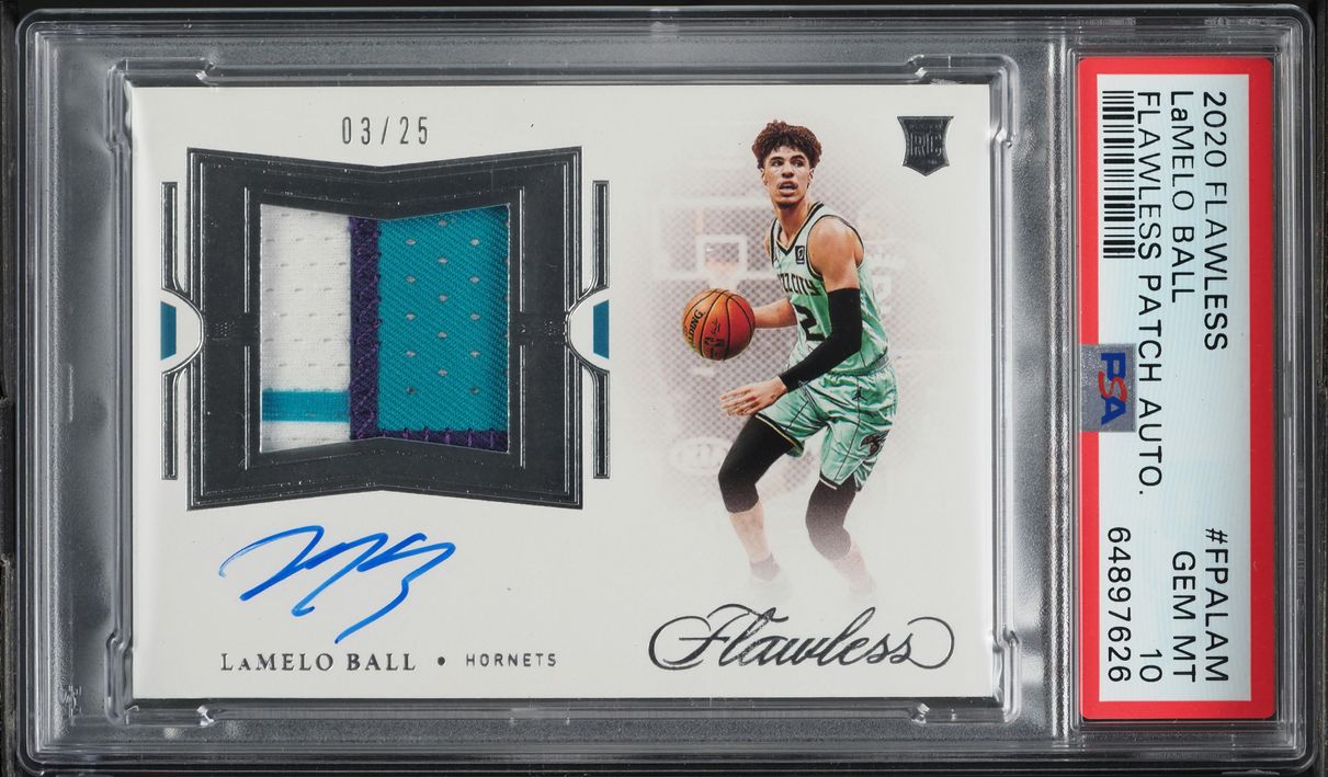 2020 Panini Flawless LaMelo Ball ROOKIE PATCH AUTO /25 #FPA-LAM PSA 10 GEM MINT