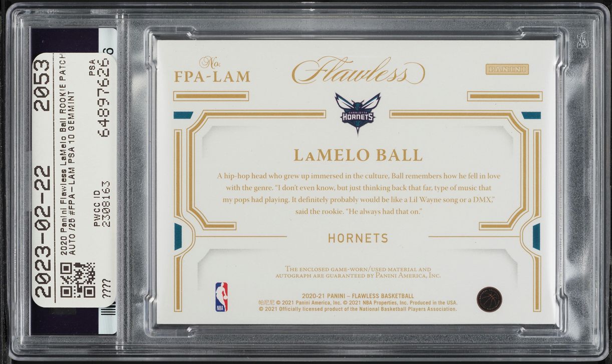 2020 Panini Flawless LaMelo Ball ROOKIE PATCH AUTO /25 #FPA-LAM PSA 10 GEM MINT