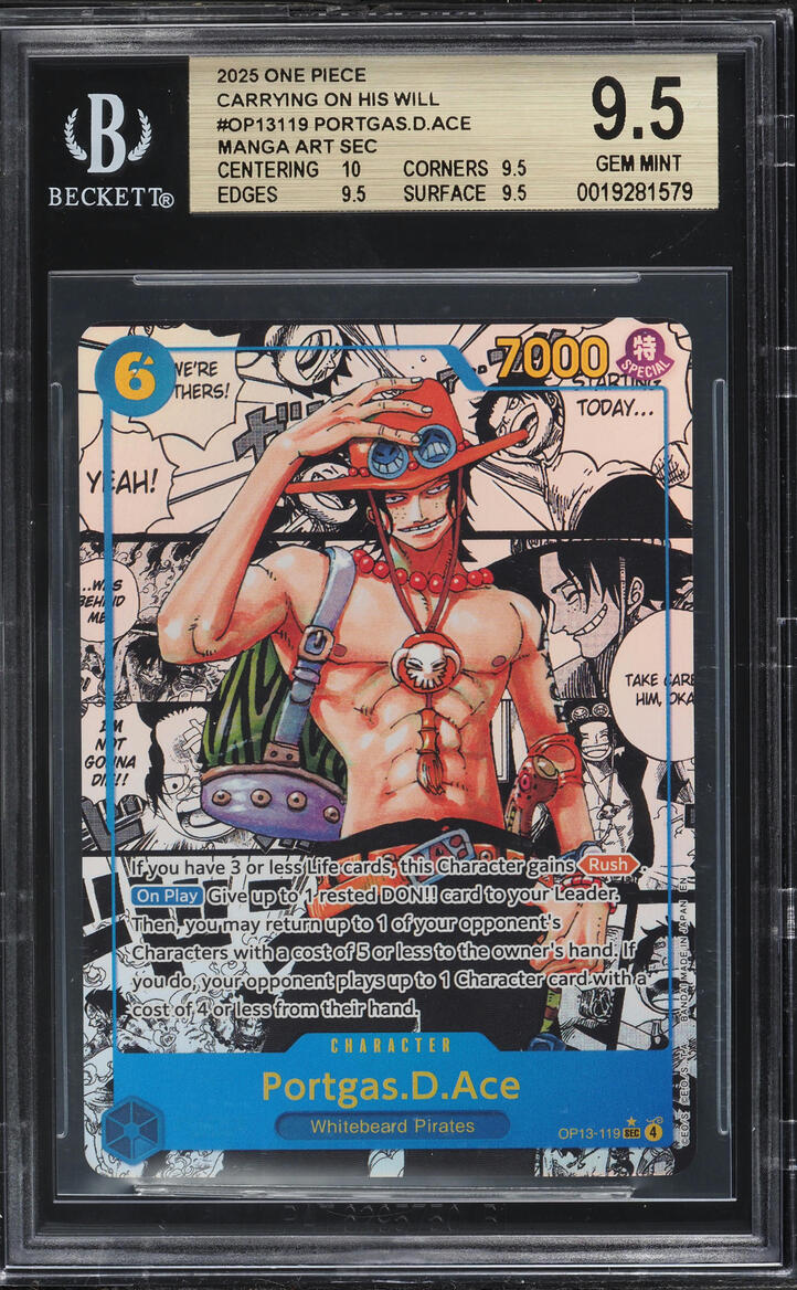 2025 One Piece Carrying On His Will Manga Art Portgas D. Ace #OP13-119 BGS 9.5 GEM MINT