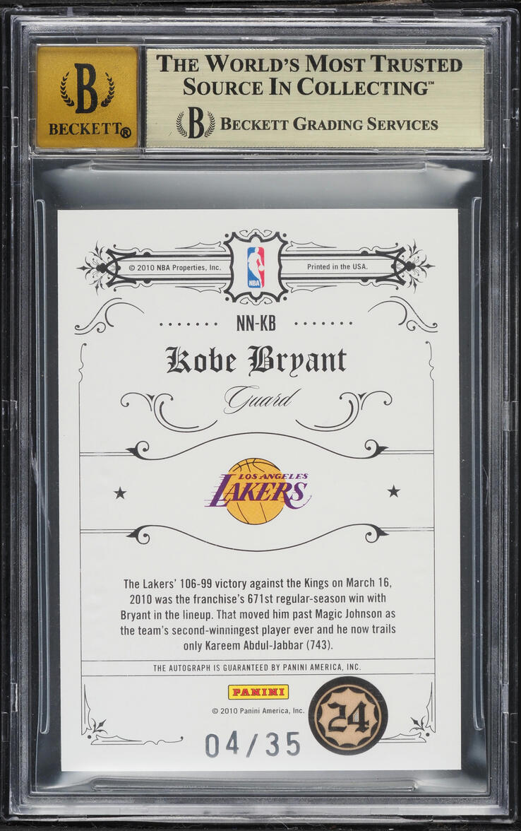 2009 National Treasures Notable Nicknames Kobe Bryant AUTO /35 #NN-KB BGS 9.5 GEM MINT