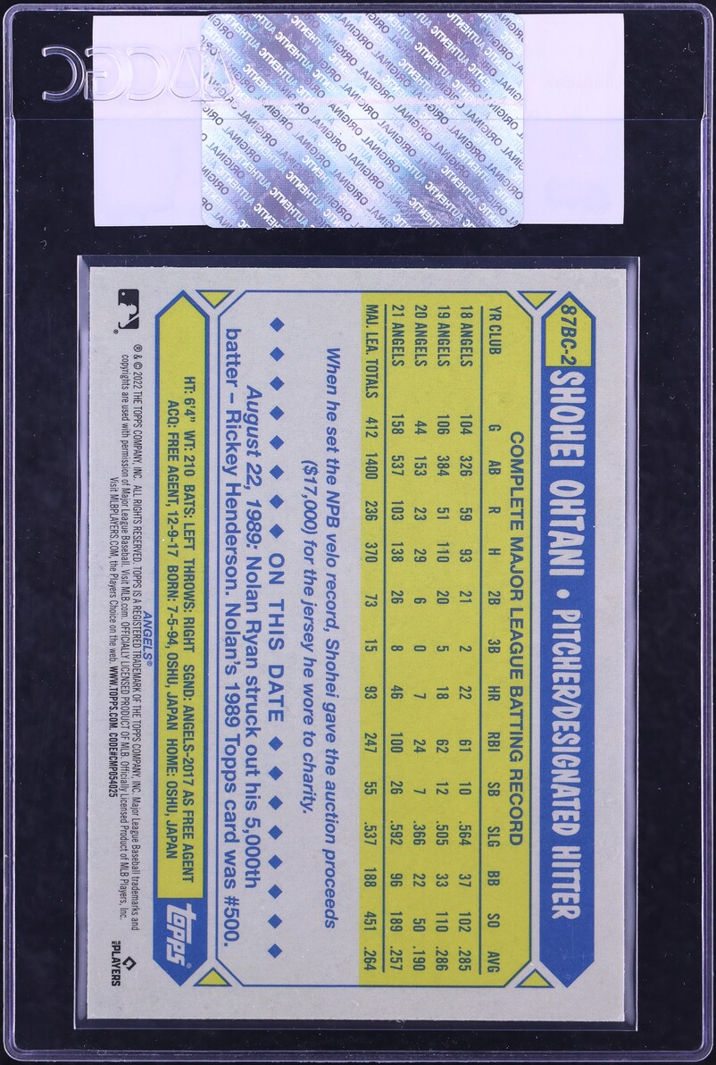 2022 Topps Chrome '87 Shohei Ohtani #87BC-2 CGC AUTH