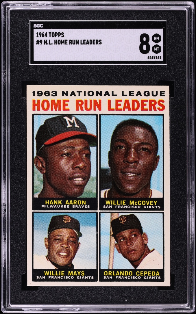 1964 Topps Hank Aaron Willie Mays Willie McCovey NL HR LDRS #9 SGC 8 NM-MT