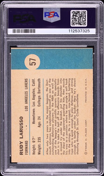 1961 Fleer Basketball Rudy LaRusso IN ACTION #57 PSA 8 NM-MT