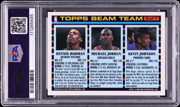 1992 Topps Beam Team Dennis Rodman Kevin Johnson Michael Jordan #3 PSA 10 GEM MINT