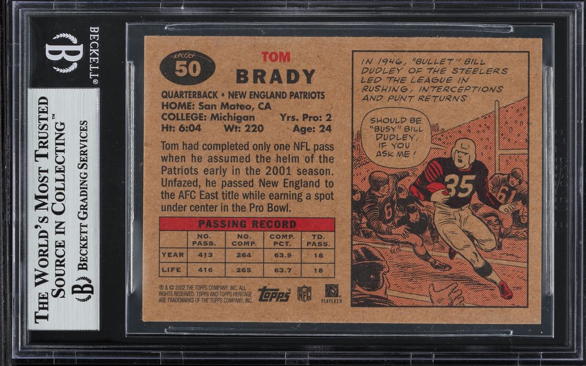 2002 Topps Heritage Black Backs Tom Brady #50 BGS 9 MINT