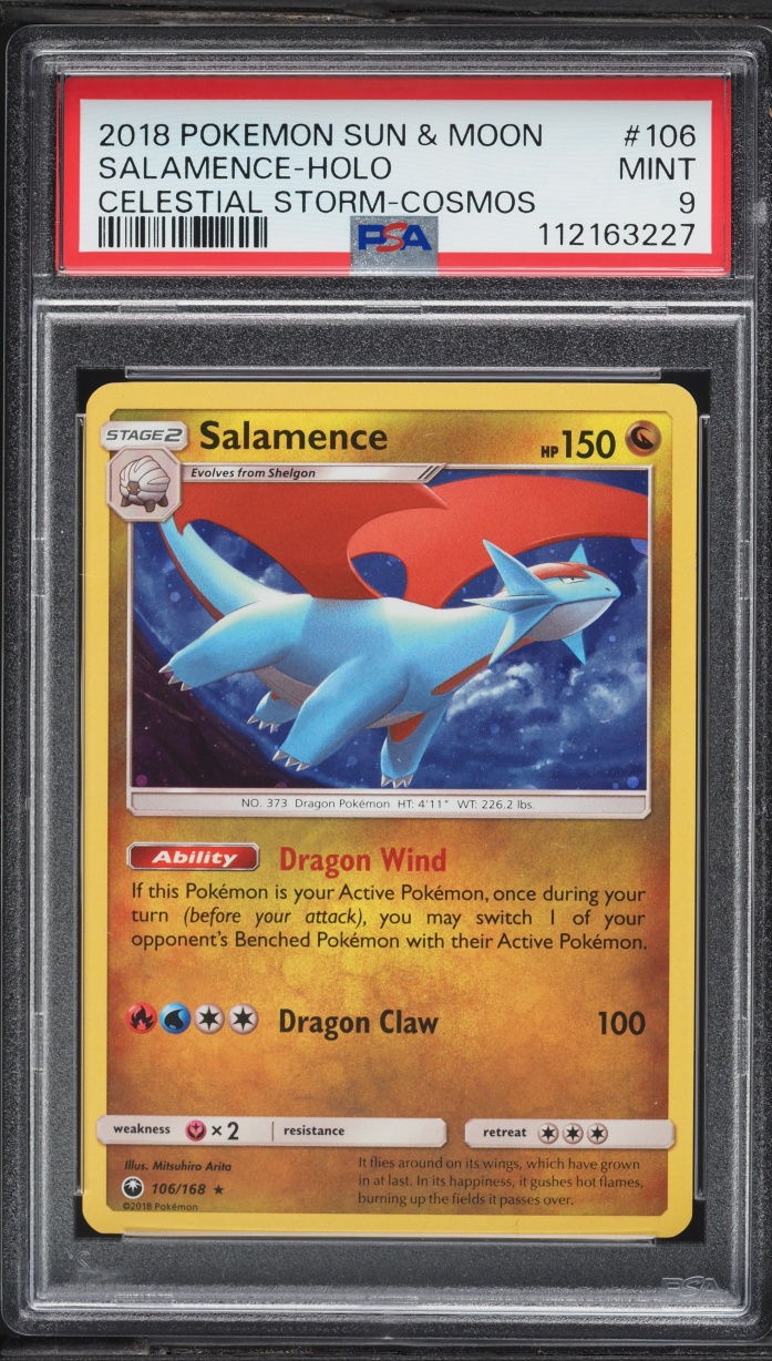 2018 Pokemon Sun & Moon Celestial Storm Cosmos Holo Salamence #106 PSA 9 MINT