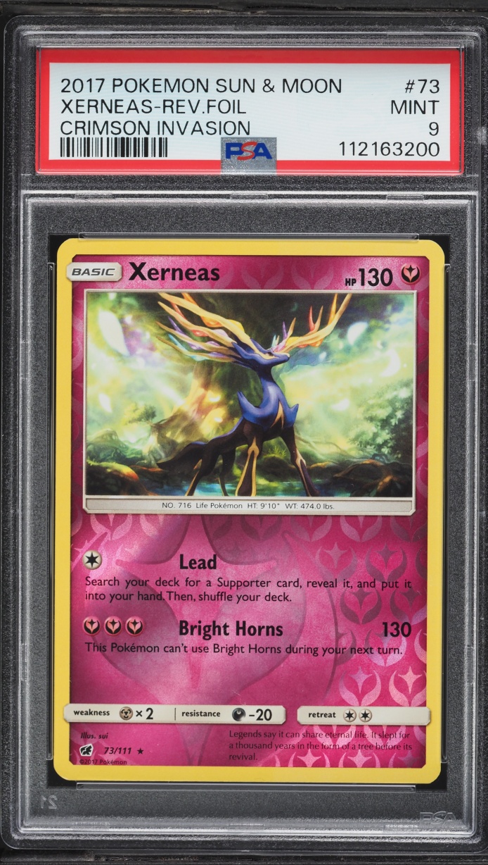 2017 Pokemon Sun & Moon Crimson Invasion Reverse Holo Xerneas #73 PSA 9 MINT