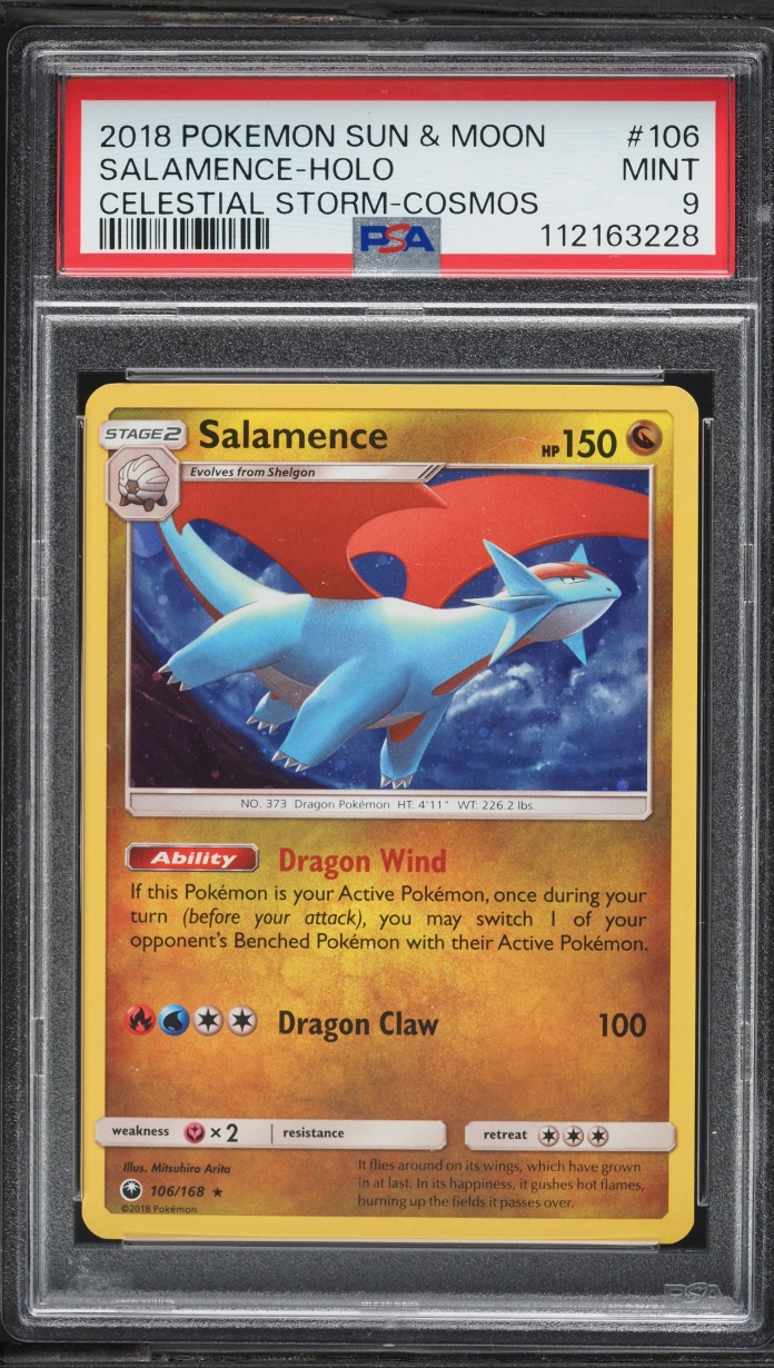 2018 Pokemon Sun & Moon Celestial Storm Cosmos Holo Salamence #106 PSA 9 MINT