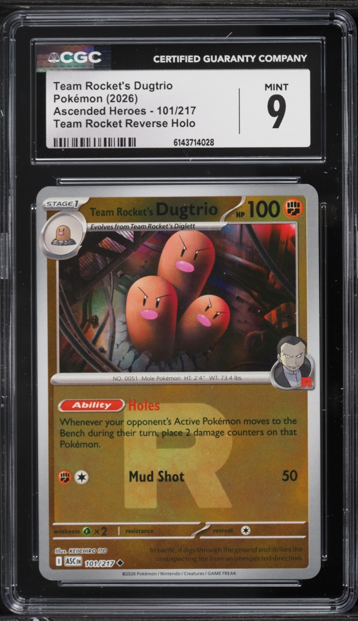 2026 Pokemon Mega Ascended Heroes Team Rocket Reverse Holo Team Rocket's Dugtrio #101 CGC 9