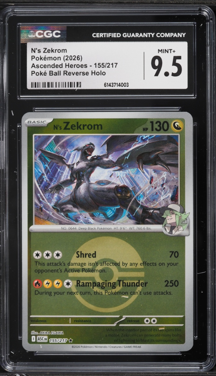 2026 Pokemon Mega Ascended Heroes Poke Ball Reverse Holo N's Zekrom #155 CGC 9.5 MINT+