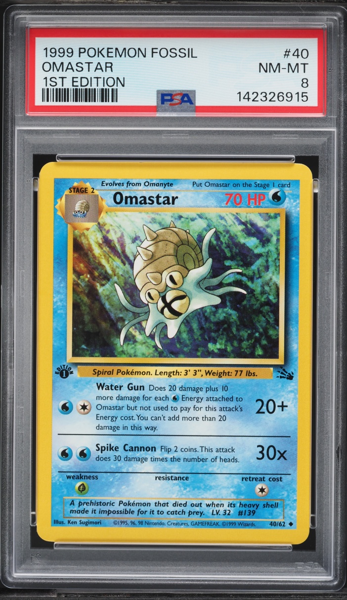 1999 Pokemon Fossil 1st Edition Omastar #40 PSA 8 NM-MT