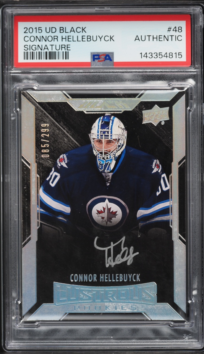 2015 Upper Deck Black Connor Hellebuyck ROOKIE AUTO /299 #48 PSA AUTH