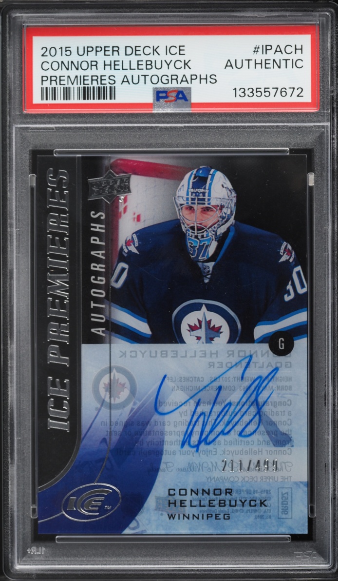 2015 Upper Deck Ice Premieres Connor Hellebuyck ROOKIE AUTO /499 #IPA-CH PSA AUTH