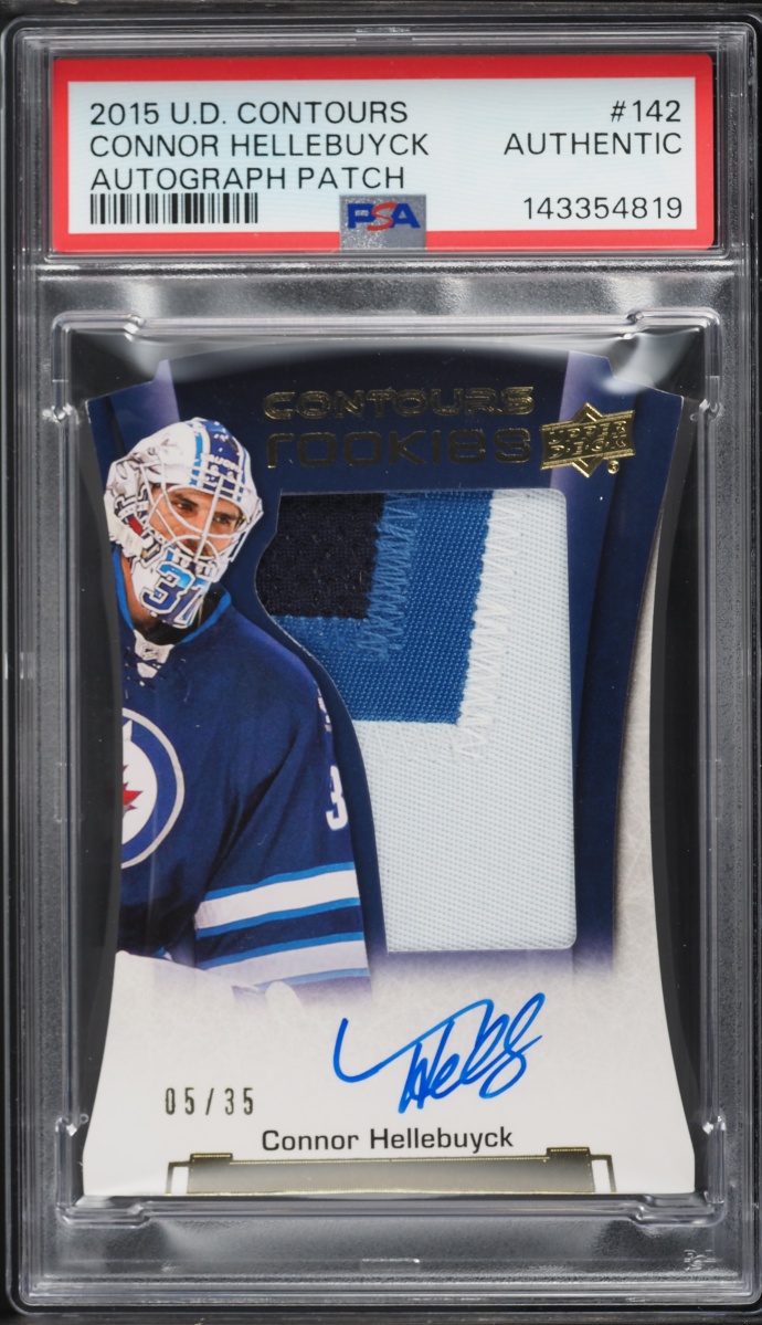 2015 Upper Deck Contours Connor Hellebuyck ROOKIE PATCH AUTO /35 #142 PSA AUTH