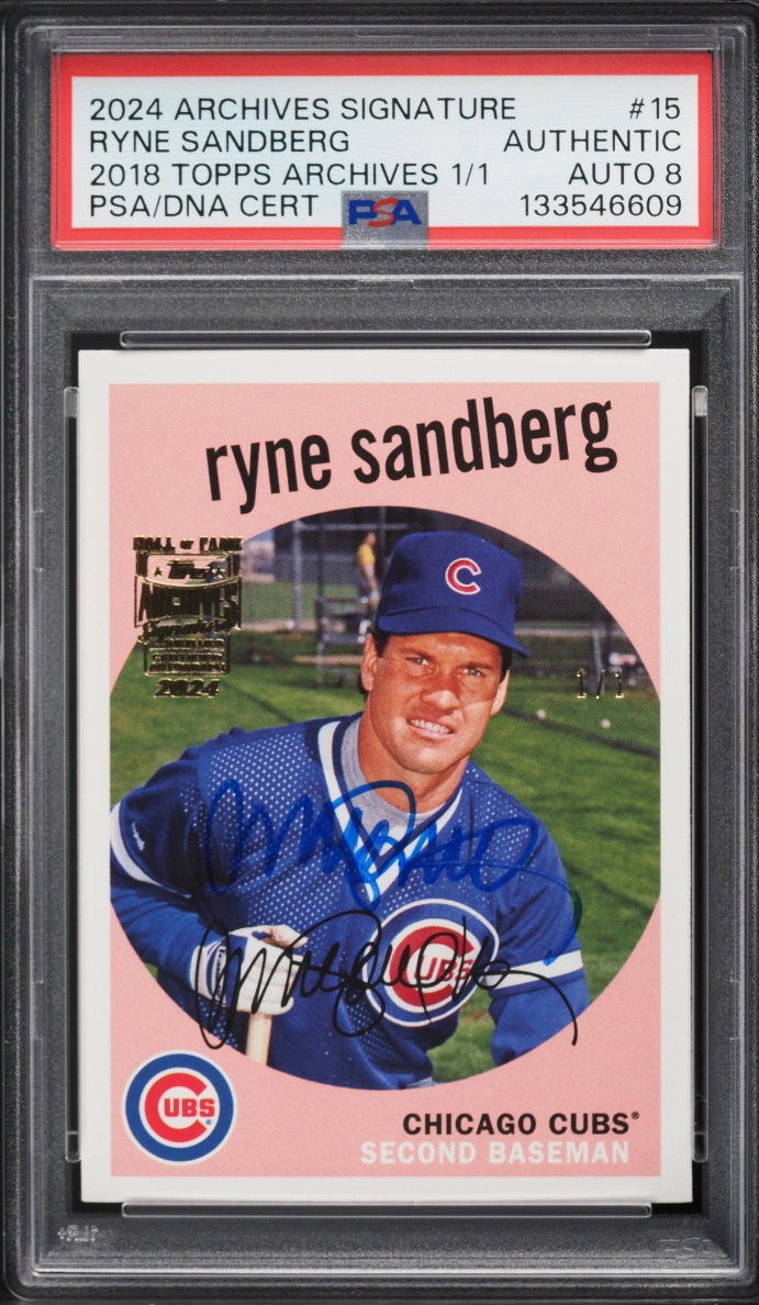 2024 Topps Archives Series '18 Ryne Sandberg AUTO DNA 8 1/1 #15 PSA AUTH