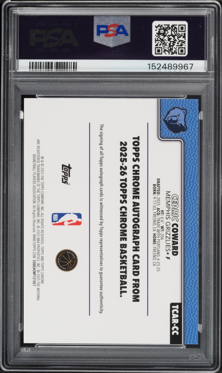 2025 Topps Chrome Sapphire Edition Gold Cedric Coward ROOKIE AUTO /50 #TCAR-CC PSA 10 GEM MINT