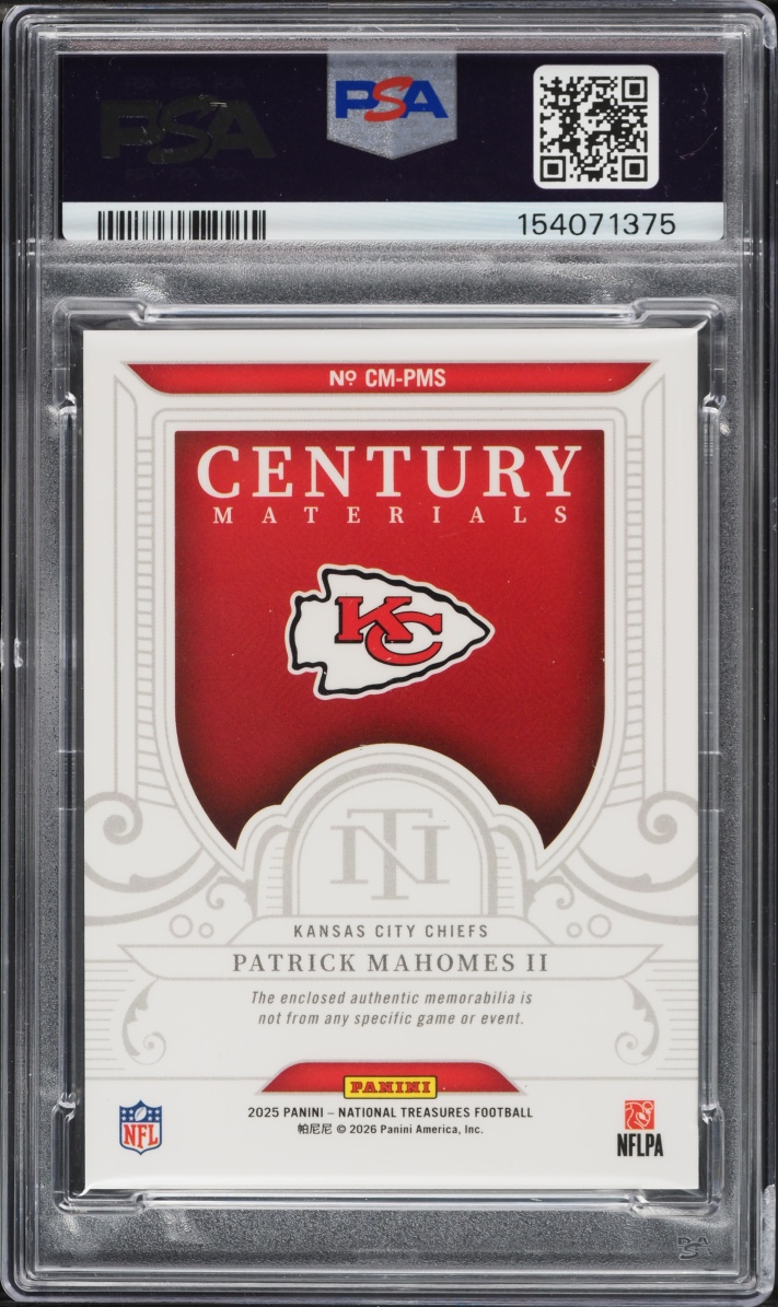 2025 National Treasures Century Materials Gold Patrick Mahomes II PATCH /49 #PMS PSA 9 MINT