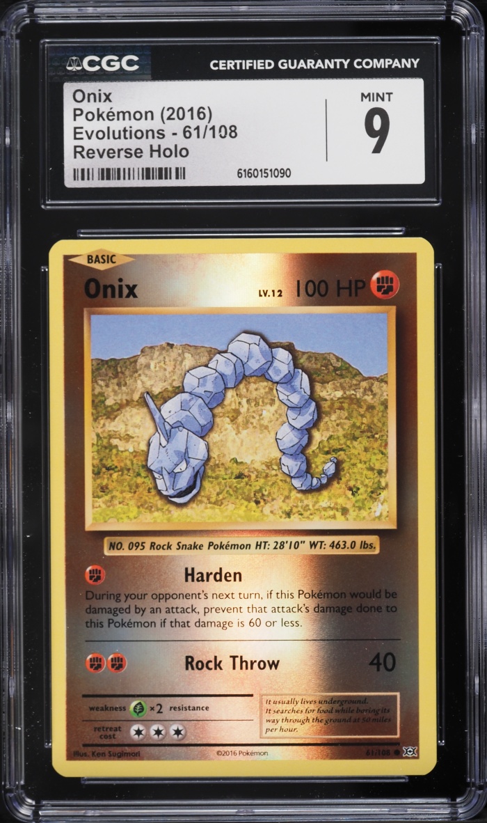 2016 Pokemon XY Evolutions Reverse Holo Onix #61 CGC 9 MINT