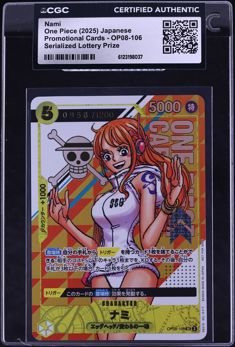 2025 One Piece Japanese Promo Serialized Lottery Prize Nami /1200 #OP08-106 CGC AUTH