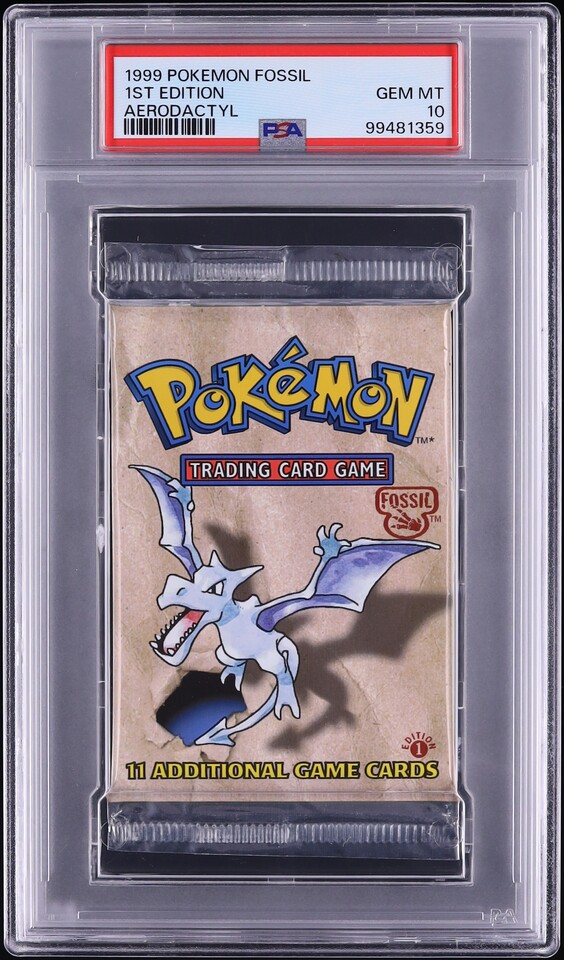 1999 Pokemon Fossil 1st Edition Booster Pack Aerodactyl Art PSA 10 GEM MINT