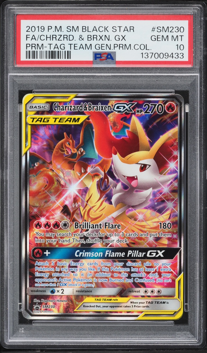 2019 Pokemon SM Promo Tag Team Generations Premium Full Art Charizard Braixen GX #SM230 PSA 10