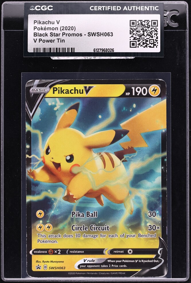 2020 Pokemon Sword & Shield Promo V Power Tin Full Art Pikachu V #SWSH063 CGC AUTH