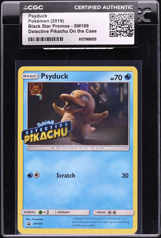 2019 Pokemon SM Black Star Promo Detective Pikachu Holo Psyduck #SM199 CGC AUTH